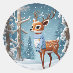 Sticker Rond Noël du mignon cerf en hiver