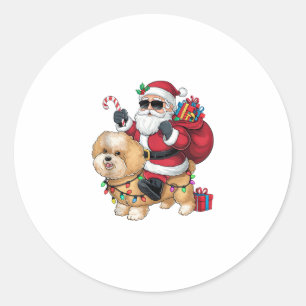 Sticker Rond Noël Éclairage Père Noël équitation Chow Chien de