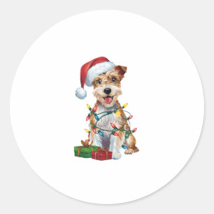 Sticker Rond Noël Éclairage Père Noël Silky Terrier Chien Noël