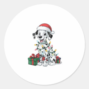 Sticker Rond Noël Éclairage Santa Chapeau Dalmatien Chien Noël