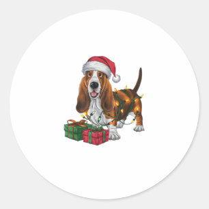 Sticker Rond Noël Éclairage Santa Hat Basset Hound Chien Noël