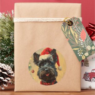Sticker Rond Noël écossais Terrier