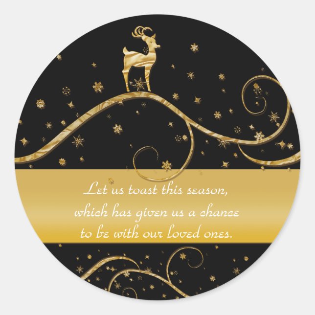 Sticker Rond Noël élégant de rennes d'or (Devant)