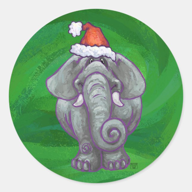 Sticker Rond Noël Eléphant Sur Vert (Devant)