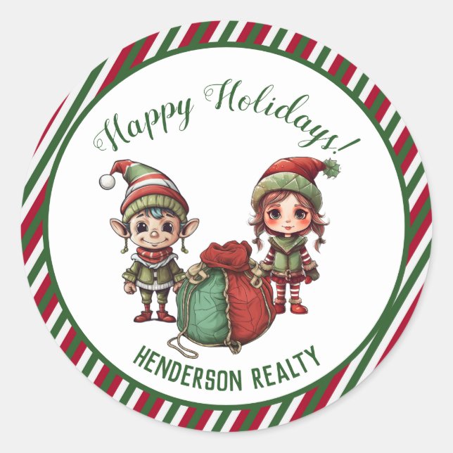 Sticker Rond Noël Elfes Fêtes sur mesure (Devant)