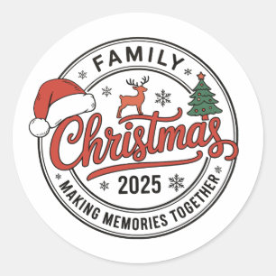 Sticker Rond Noël en famille 2025 Saison des fêtes assortie