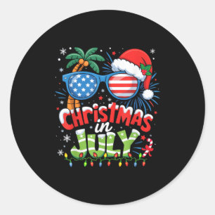 Sticker Rond Noël En Juillet États-Unis Drapeau Summer Beach Ha