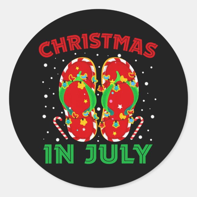 Sticker Rond Noël en juillet Flip Flops Funny Beach été (Devant)