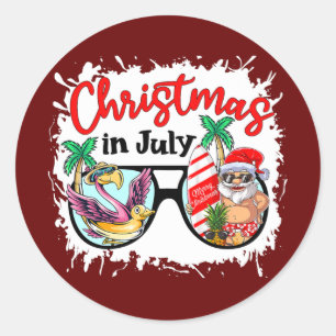 Sticker Rond Noël en juillet Gnomes Lunettes de soleil Plage ét