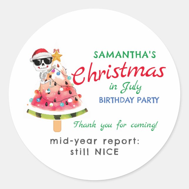Sticker Rond Noël en juillet Naughty ou Nice Toddler Anniversai (Devant)