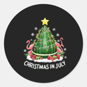 Sticker Rond Noël En Juillet Pastèque Arbre Drôle Flamant rose
