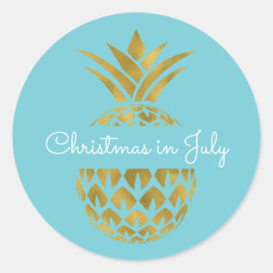 Sticker Rond Noël en juillet Pineappy Vacances tropicales