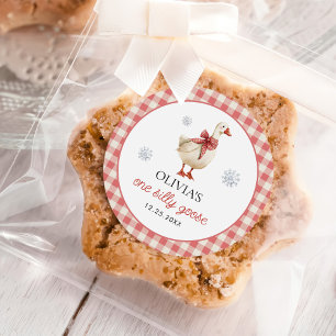 Sticker Rond Noël En vichy 1er anniversaire de Silly Goose