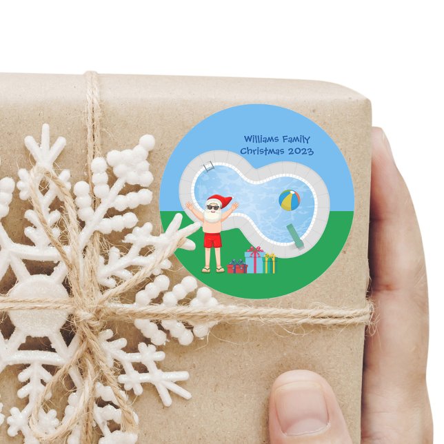 Sticker Rond Noël ensoleillé Santa Claus mignonne Custom Pool P (Créateur téléchargé)