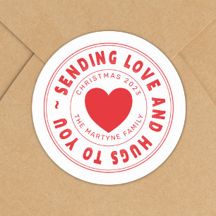 Sticker Rond Noël Envoi d'amour et de câlins Personnalisé