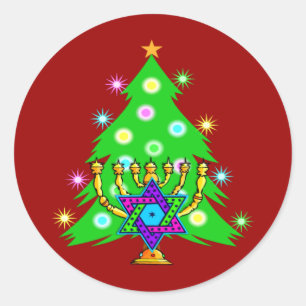 Sticker Rond Noël et Hanoukka ensemble