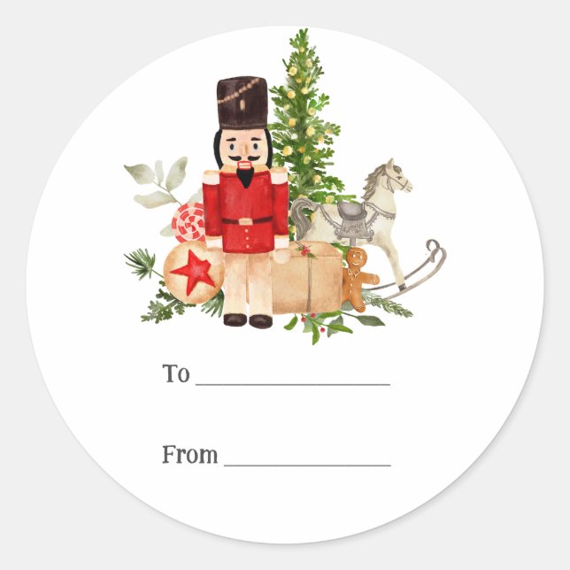 Sticker Rond Noël Festive Nutcracker | Balise cadeau (Devant)