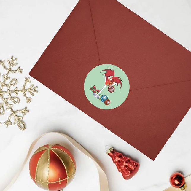 Sticker Rond Noël Fête Joie Dragon (Créateur téléchargé)