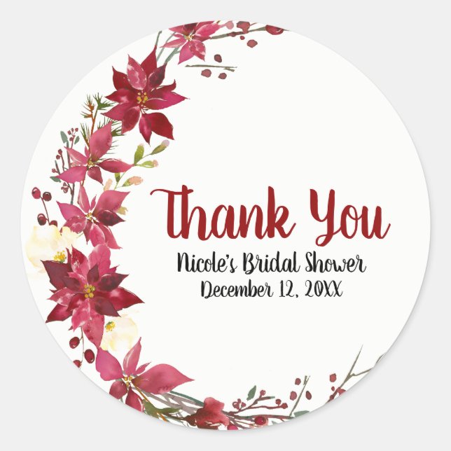 Sticker Rond Noël Fête Poinsettia Fleur hiver Floral (Devant)