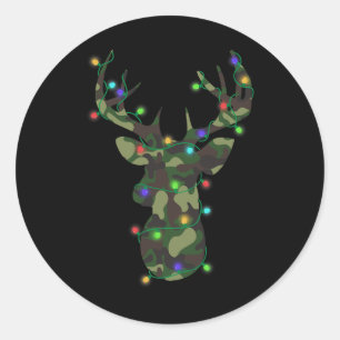 Sticker Rond Noël Fêtes Camo Chasse Rennes de rennes Noël