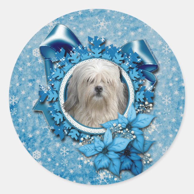 Sticker Rond Noël - Flocon de neige bleu - Lowchen (Devant)