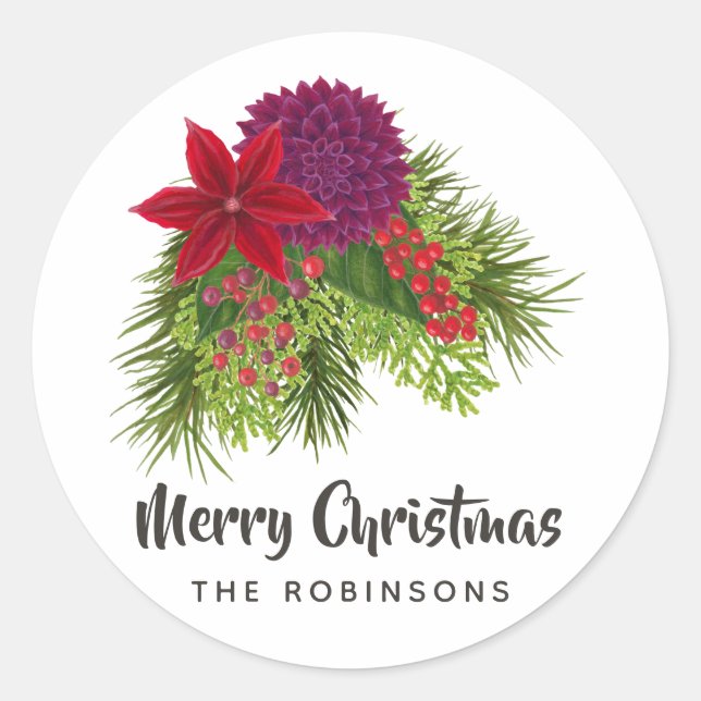 Sticker Rond Noël floral aquarelle (Devant)