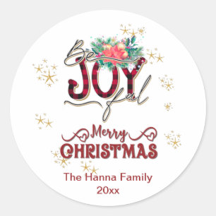 Sticker Rond Noël Floral et Carreaux Joyeux