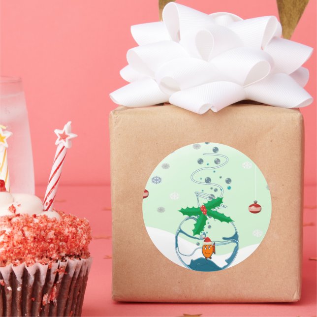 Sticker Rond Noël Funny Poisson d'or (Fête)