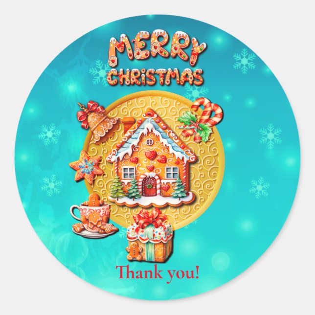 Sticker Rond Noël Gingerbread Candy House et Nouvel An (Devant)