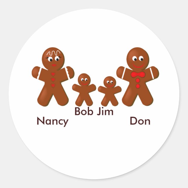Sticker Rond Noël Gingerbread Famille de quatre (Devant)