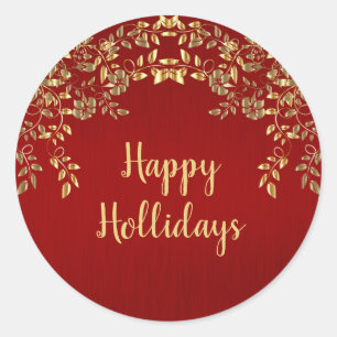 Sticker Rond Noël Golden Feuille Red Holidays