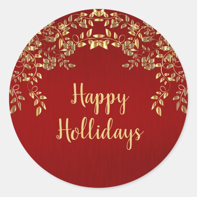 Sticker Rond Noël Golden Feuille Red Holidays (Devant)