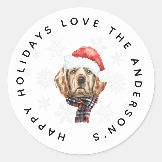 Sticker Rond Noël Golden Retriever à Santas Casquette Holidays (Devant)