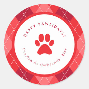 Sticker Rond Noël heureux de Pawlidays d'empreinte de patte