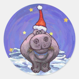 Sticker Rond Noël Hippopotame