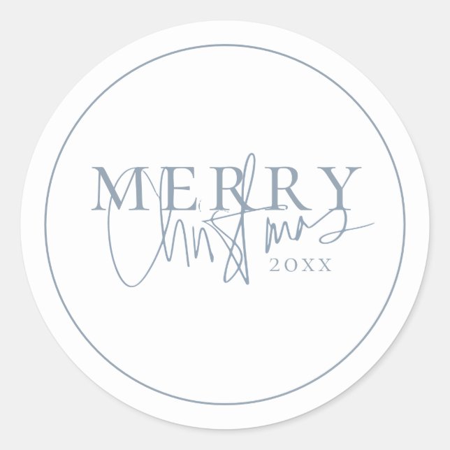 Sticker Rond Noël hiver Typographie Bleue (Devant)
