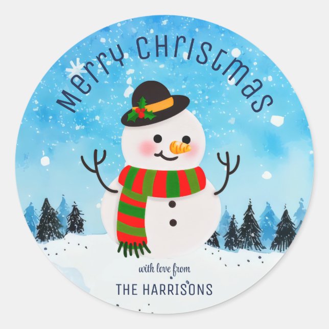 Sticker Rond Noël hivernal moelleux Snowman (Devant)