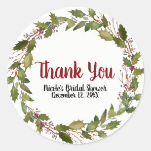 Sticker Rond Noël Holiday Holly Berry Feuilles Hiver Favoriser