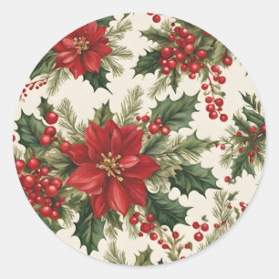 Sticker Rond Noël Holly & Berries