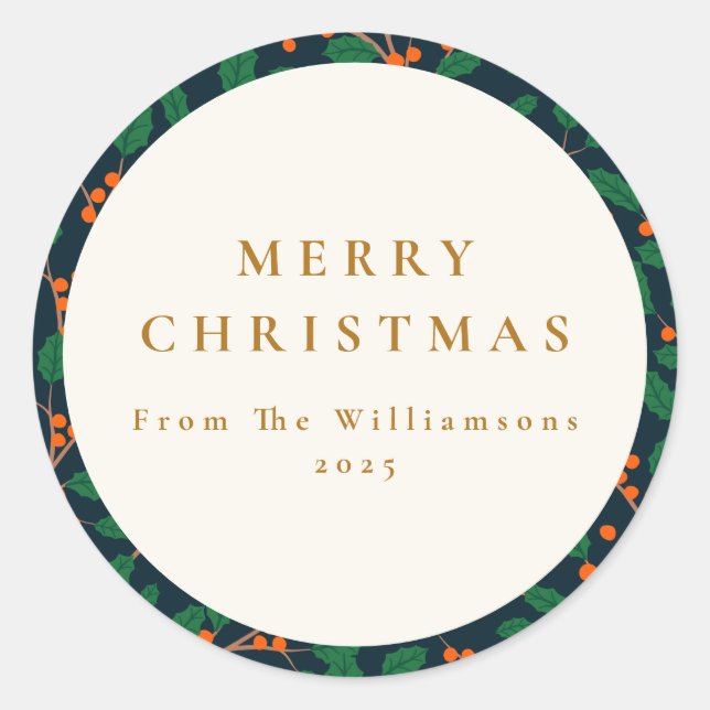 Sticker Rond Noël Holly Botanique Verdure Custom from (Devant)