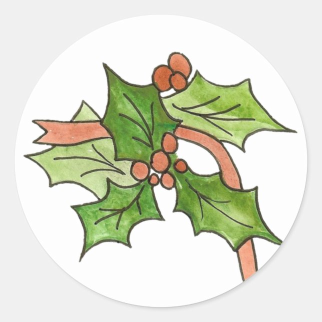 Sticker Rond Noël Holly et Berries (Devant)