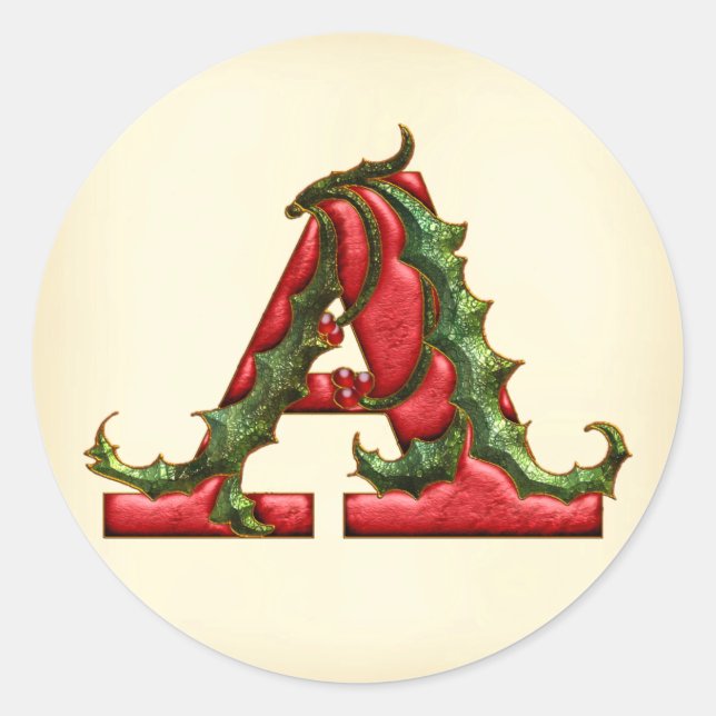 Sticker Rond Noël Holly Monogramme A Enveloppe Phoques (Devant)