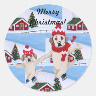 Sticker Rond Noël Jaune Labrador peinture amusante