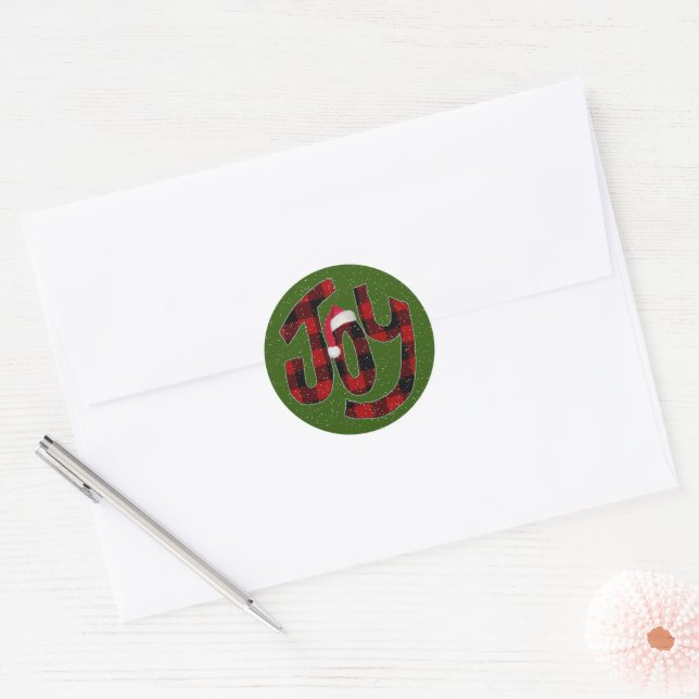Sticker Rond Noël Joie Buffalo Plaid (Enveloppe)