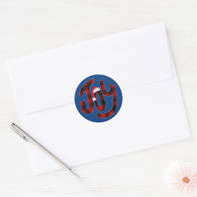 Sticker Rond Noël Joie Buffalo Plaid (Enveloppe)