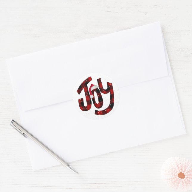 Sticker Rond Noël Joie Buffalo Plaid (Enveloppe)