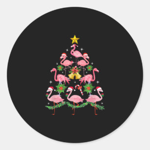 Sticker Rond Noël - Joli Flamant rose sapin de Noël