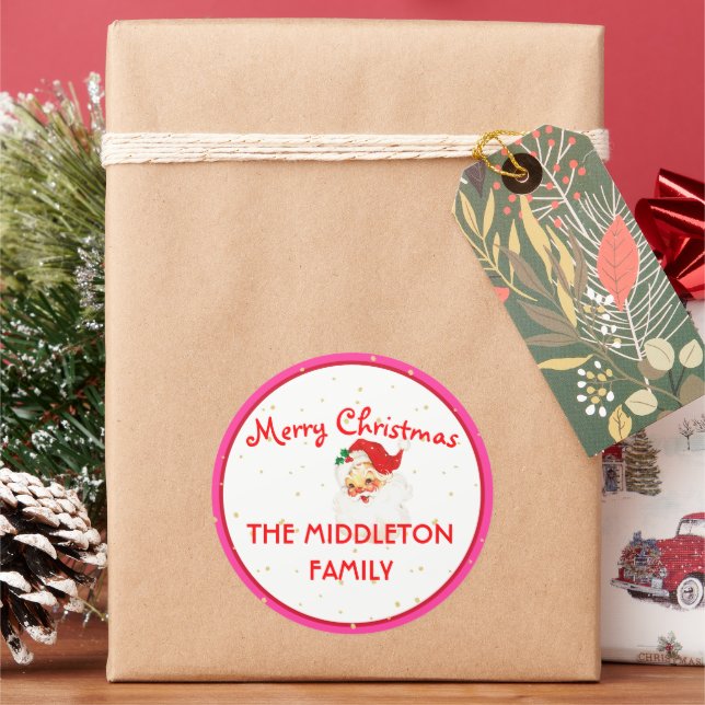 Sticker Rond Noël Jolly Santa Claus Pink Fun Joyeux (vacances)