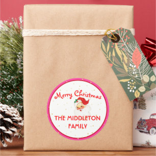 Sticker Rond Noël Jolly Santa Claus Pink Fun Joyeux