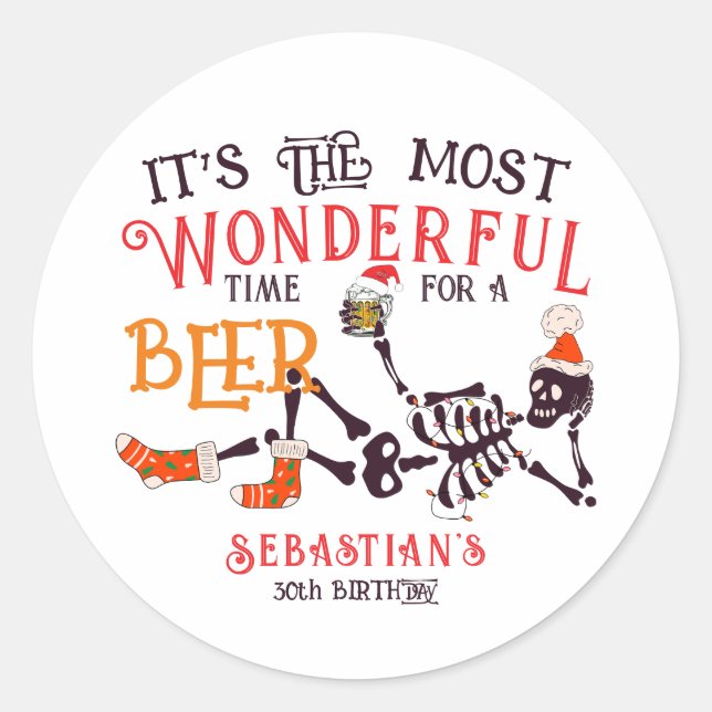 Sticker Rond Noël Juillet Squelette été Weer Bière Anniversaire (Devant)